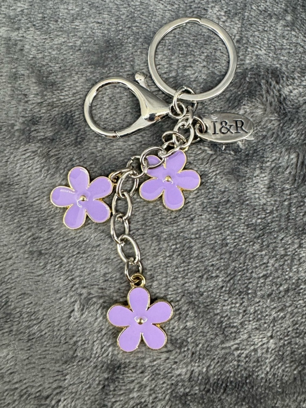 New Iris & Rainbow Darling Iris Charms Purple 3 Flower Keychain with Clasp